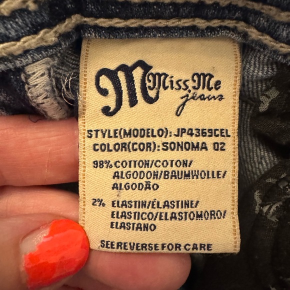 Miss Me Blue Boot Cut Jeans with Rhinestone Embellishments - Picture 10 of 11